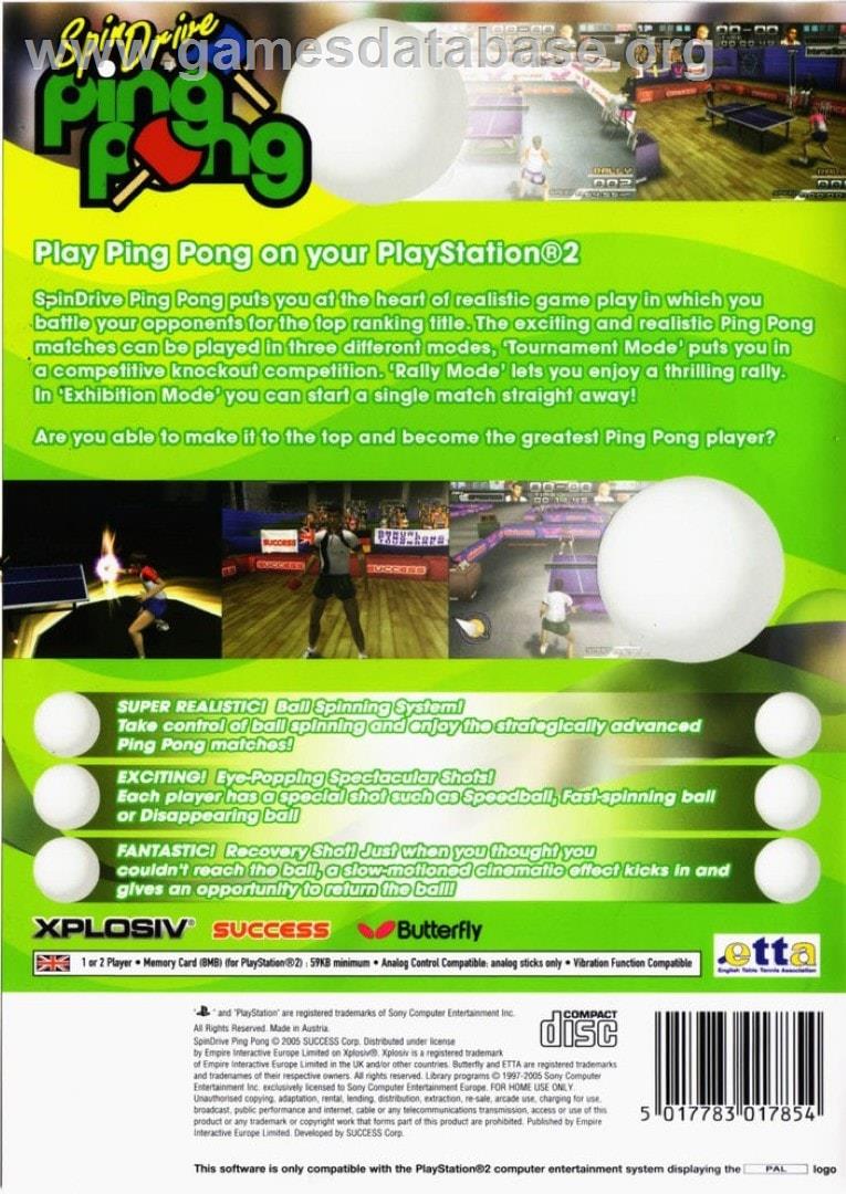 Spindrive Ping Pong - Sony Playstation 2 - Artwork - Box Back