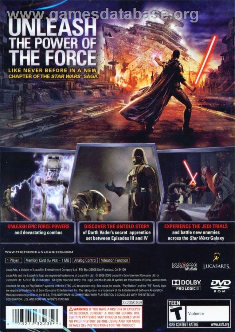 Star Wars - Le Pouvoir De La Force - Sony Playstation 2 - Artwork - Box Back