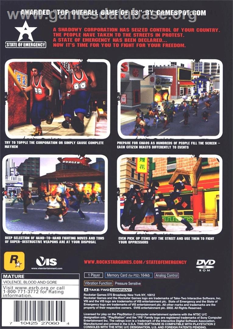 State Of Emergency - Sony Playstation 2 - Artwork - Box Back