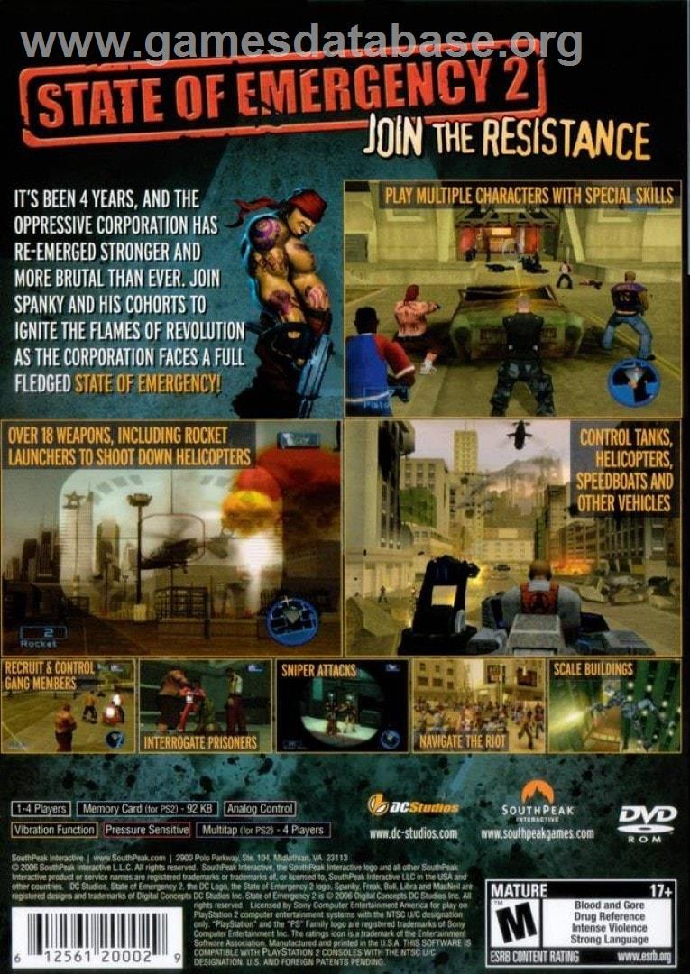 State Of Emergency 2 - Sony Playstation 2 - Artwork - Box Back