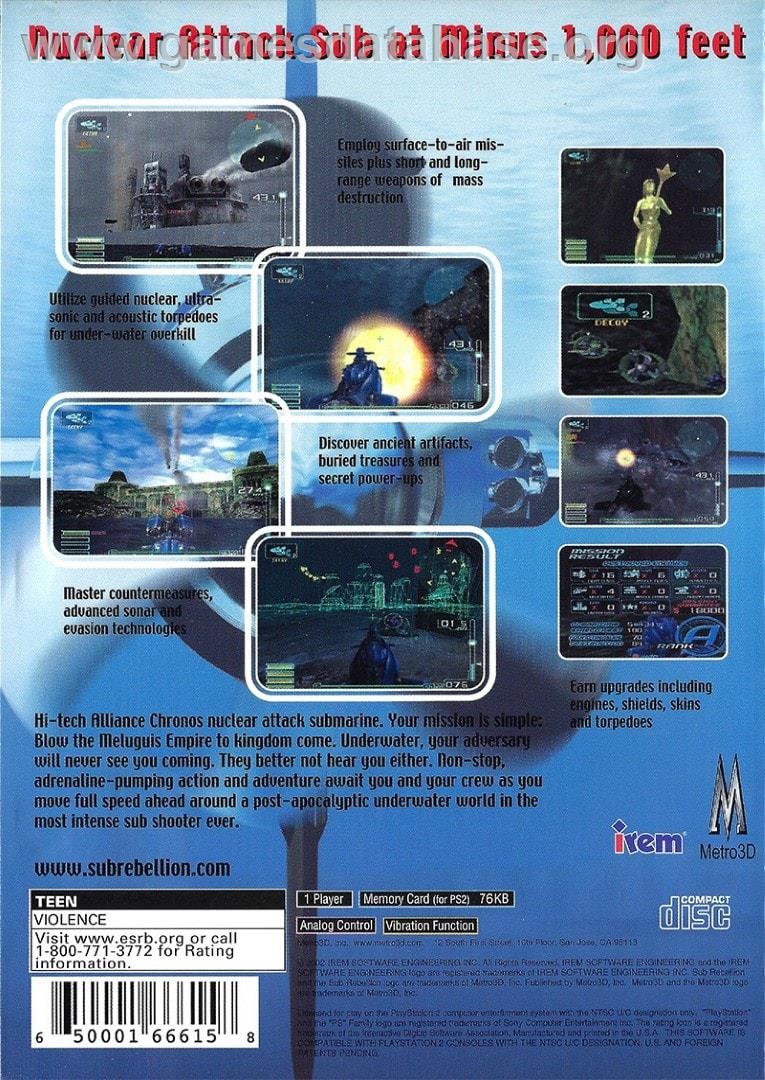 Sub Rebellion - Sony Playstation 2 - Artwork - Box Back