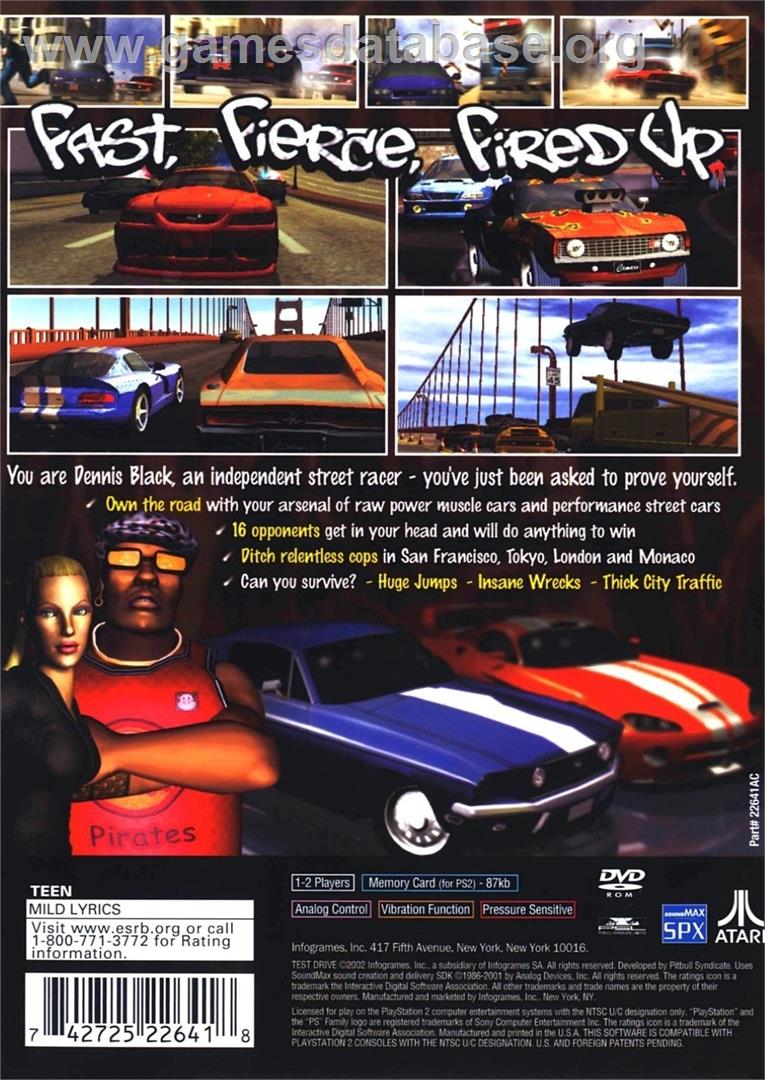 TD Overdrive - The Brotherhood of Speed - Sony Playstation 2 - Artwork - Box Back