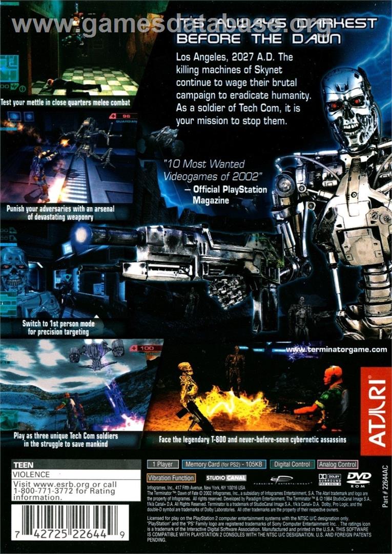 Terminator - Un Autre Futur, The - Sony Playstation 2 - Artwork - Box Back