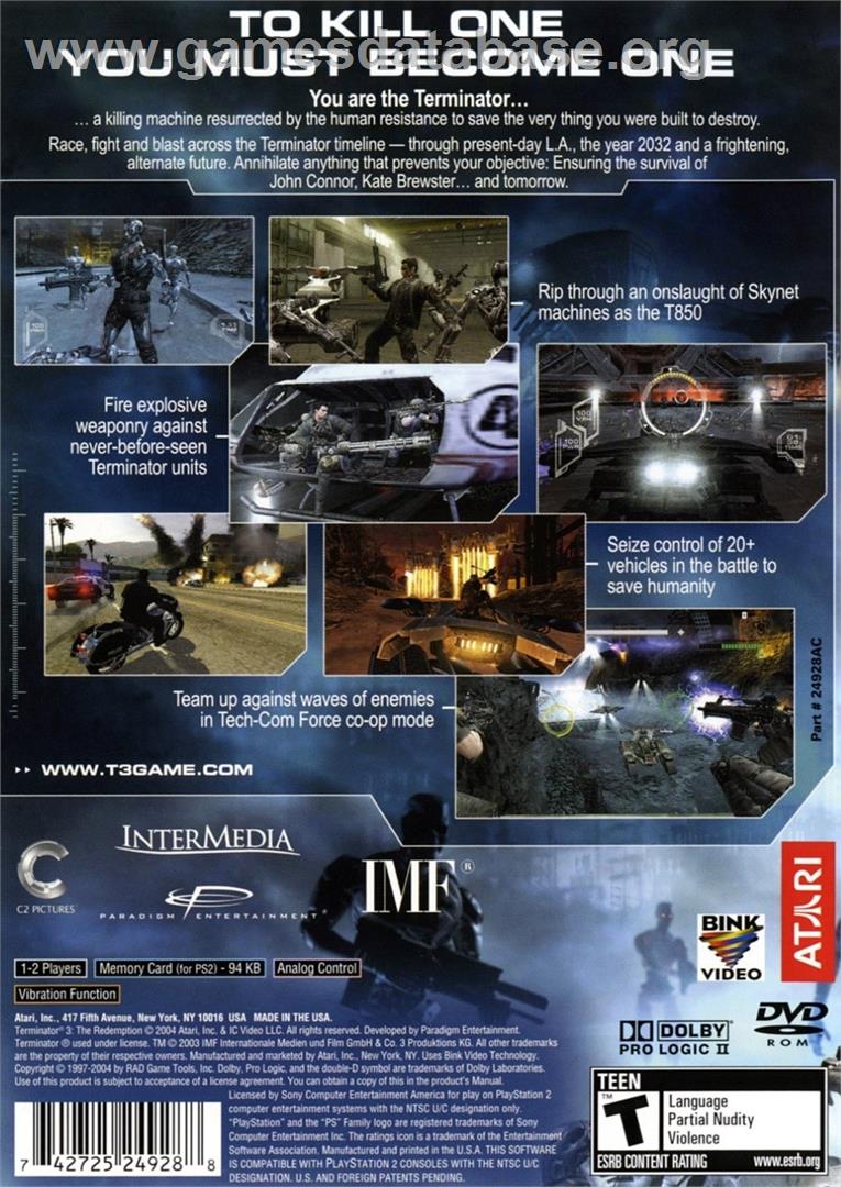 Terminator 3 - The Redemption - Sony Playstation 2 - Artwork - Box Back