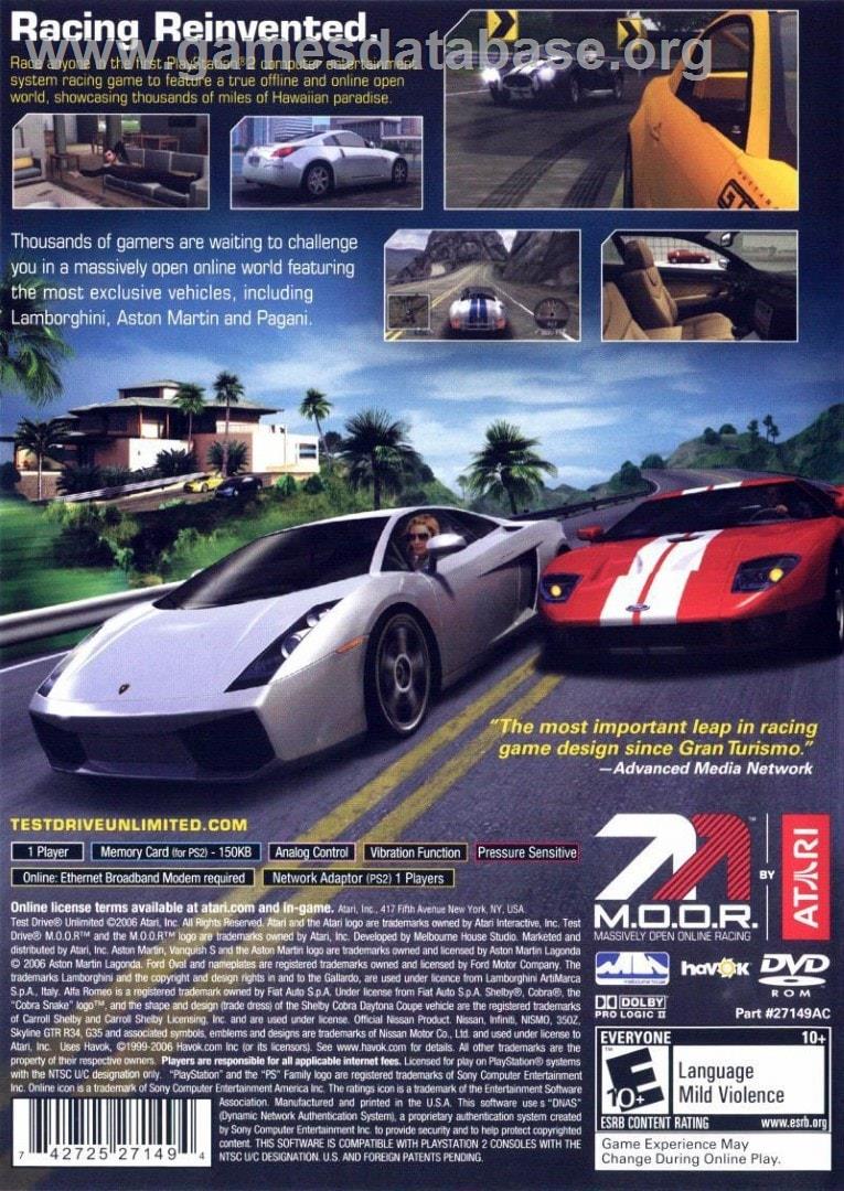 Test Drive Unlimited - Sony Playstation 2 - Artwork - Box Back