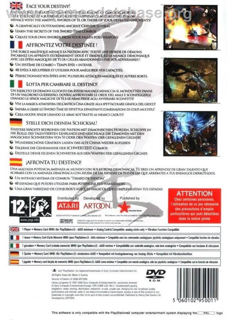 Tian Xing - Swords Of Destiny - Sony Playstation 2 - Artwork - Box Back