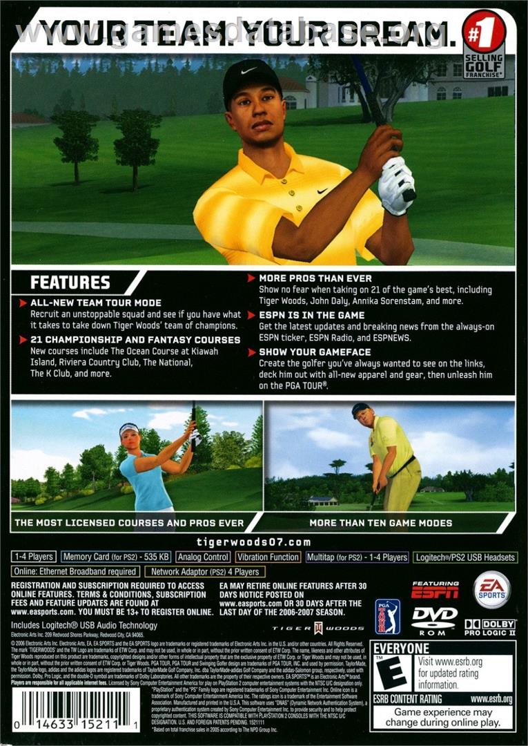 Tiger Woods Pga Tour 07 - Sony Playstation 2 - Artwork - Box Back