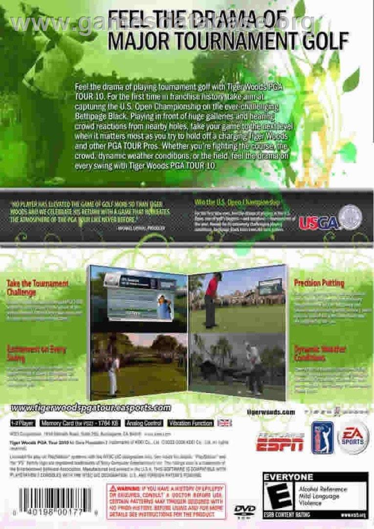 Tiger Woods Pga Tour 10 - Sony Playstation 2 - Artwork - Box Back