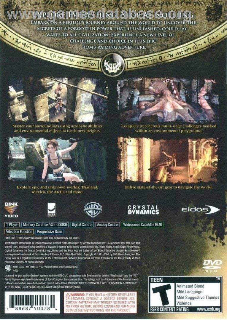 Tomb Raider Underworld - Sony Playstation 2 - Artwork - Box Back
