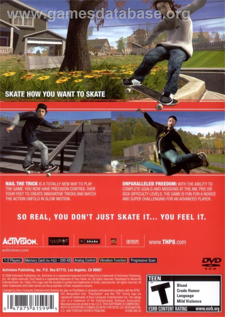 Tony Hawk's Project 8 - Sony Playstation 2 - Artwork - Box Back