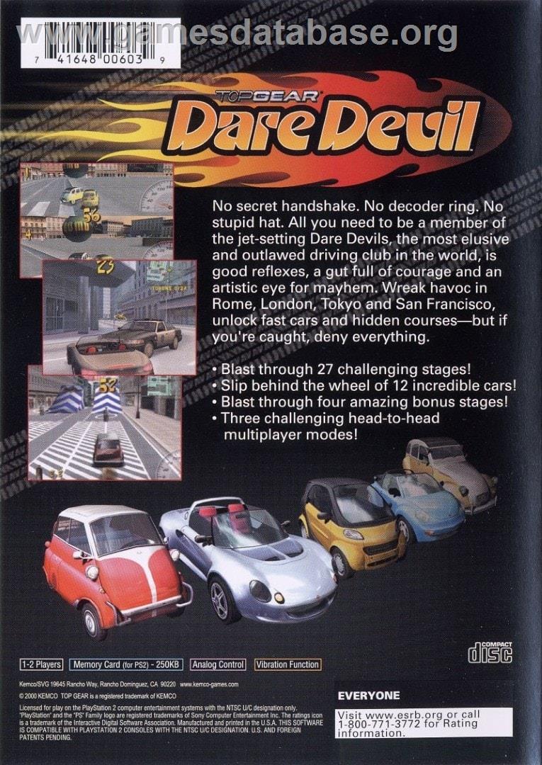 Top Gear Dare Devil - Sony Playstation 2 - Artwork - Box Back