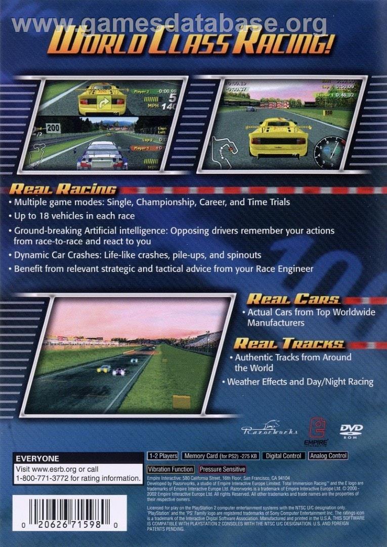 Total Immersion Racing - Sony Playstation 2 - Artwork - Box Back