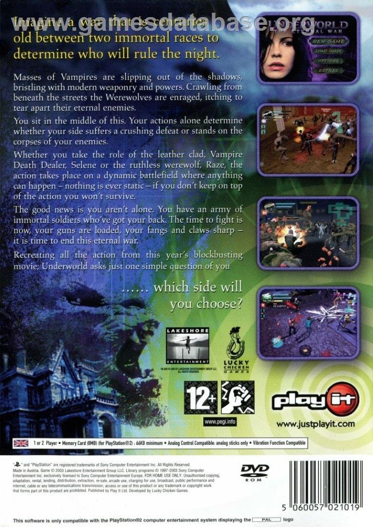 Underworld - The Eternal War - Sony Playstation 2 - Artwork - Box Back