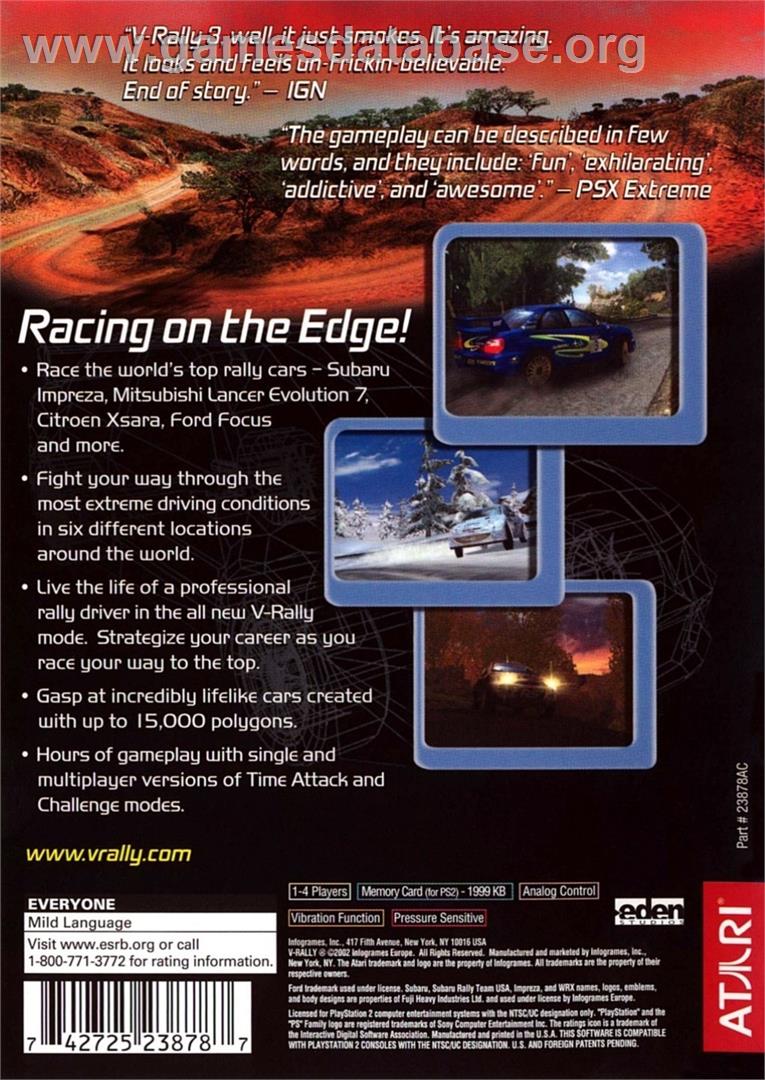 V-rally 3 - Sony Playstation 2 - Artwork - Box Back