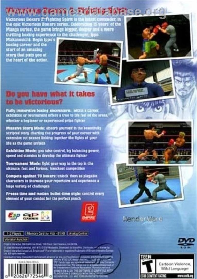Victorious Boxers 2 - Fighting Spirit - Sony Playstation 2 - Artwork - Box Back