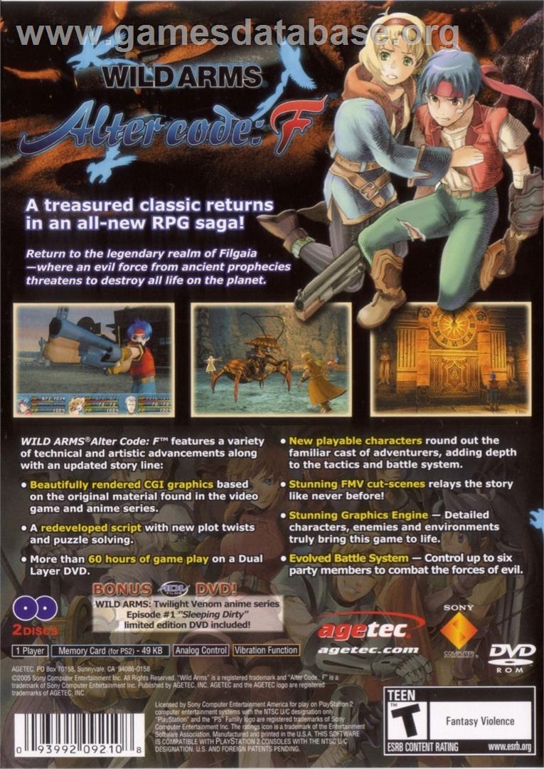 Wild Arms Alter Code - F - Sony Playstation 2 - Artwork - Box Back