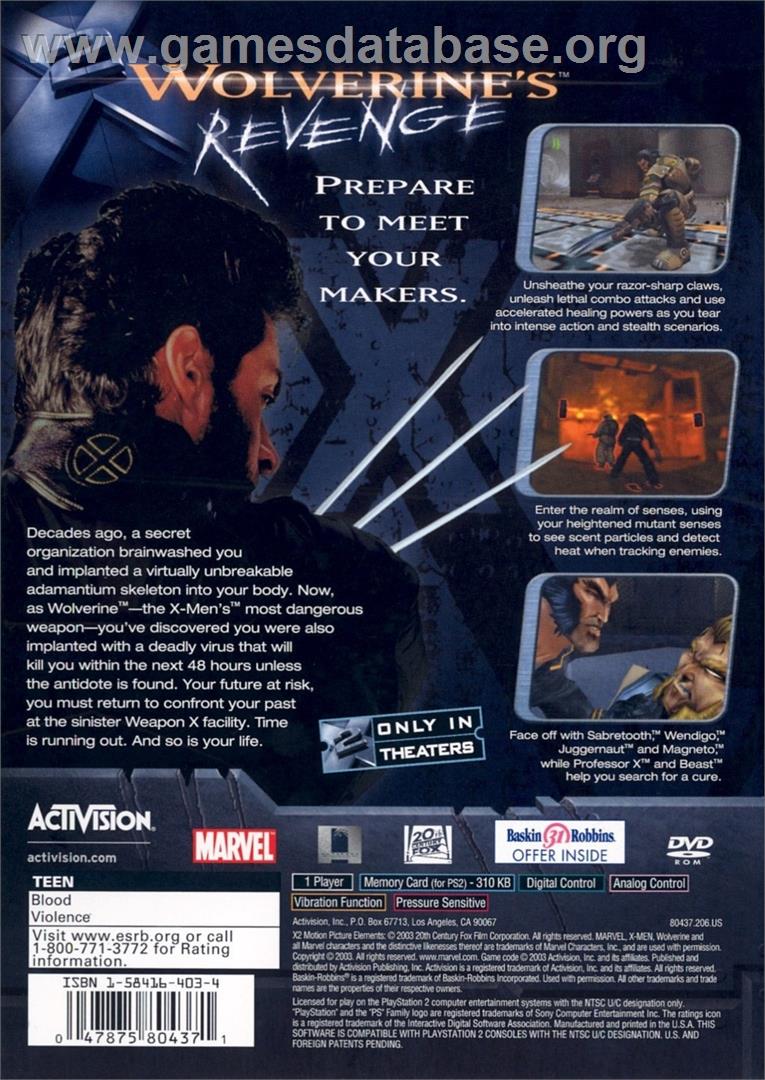X-men 2 - La Vengeance De Wolverine - Sony Playstation 2 - Artwork - Box Back