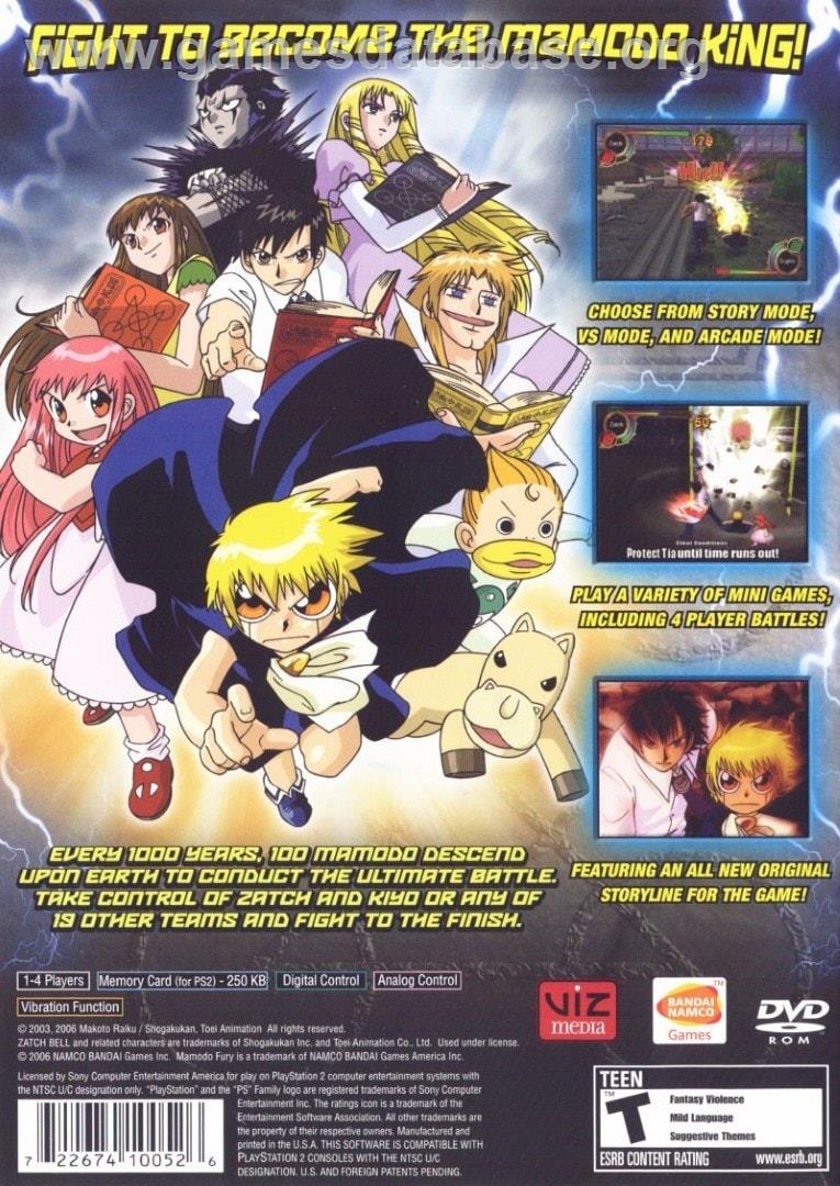 Zatchbell! - Mamodo Fury - Sony Playstation 2 - Artwork - Box Back