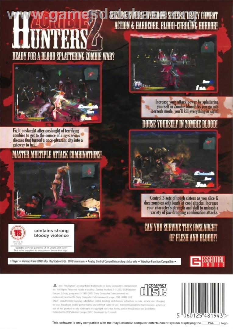 Zombie Hunters 2 - Sony Playstation 2 - Artwork - Box Back