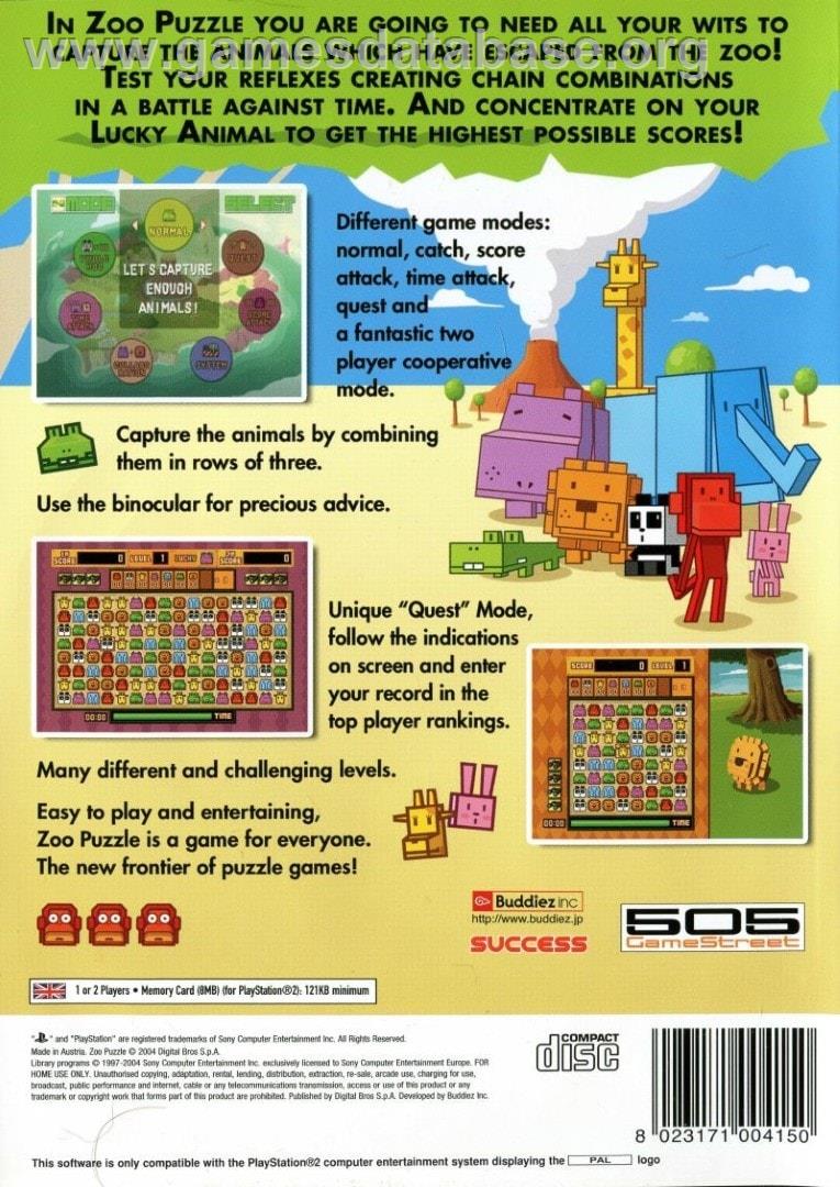 Zoo Puzzle - Sony Playstation 2 - Artwork - Box Back