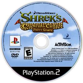 Cartridge artwork for Dreamworks Shrek's Carnival Craze - Party Games on the Sony Playstation 2.