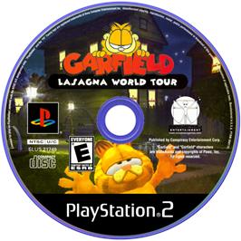 Cartridge artwork for Garfield Lasagna World Tour on the Sony Playstation 2.