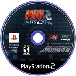 Cartridge artwork for Mdk 2 Armageddon on the Sony Playstation 2.