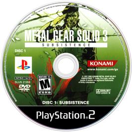 Cartridge artwork for Metal Gear Solid 3 Subsistence on the Sony Playstation 2.