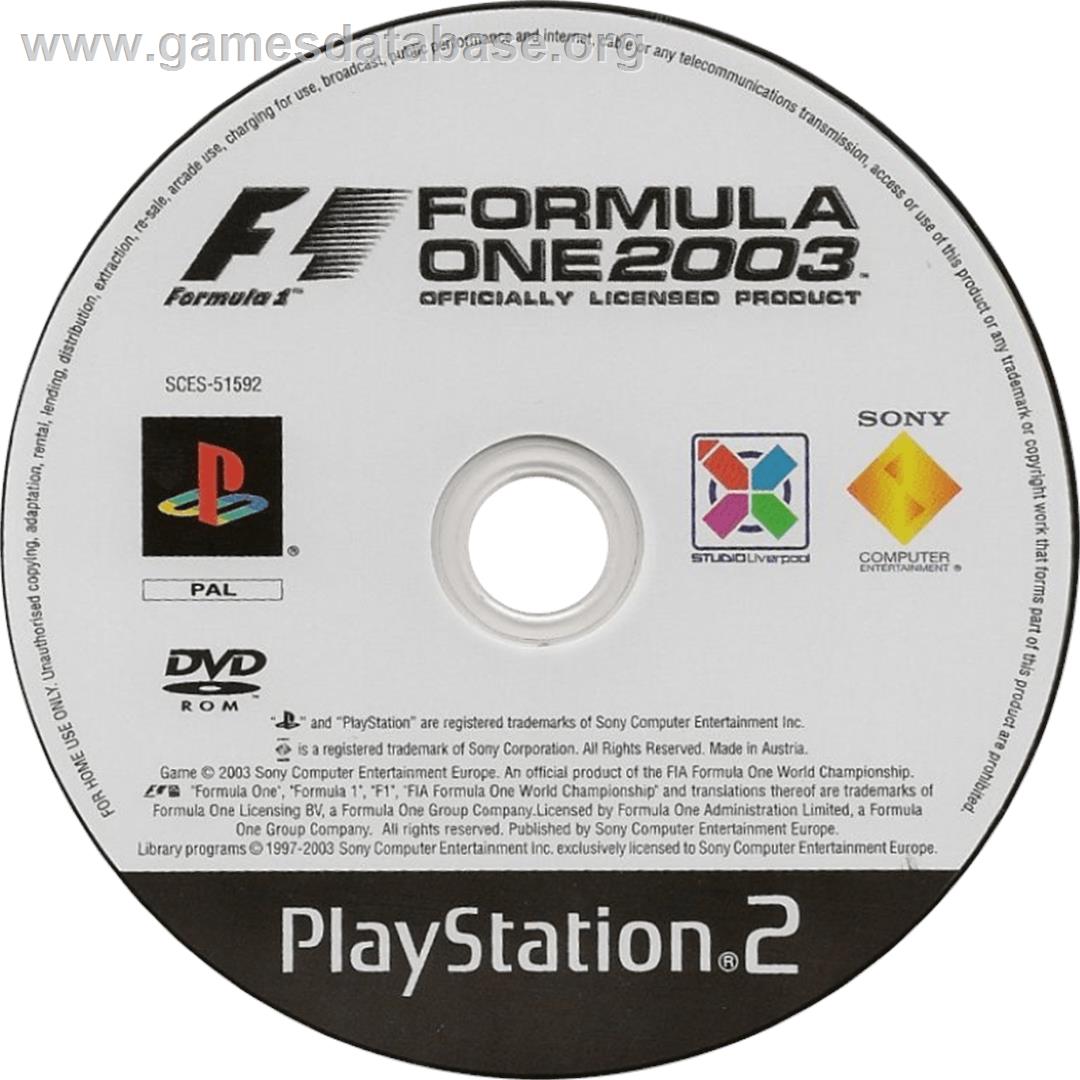 Formula One 2003 - Sony Playstation 2 - Artwork - Cartridge