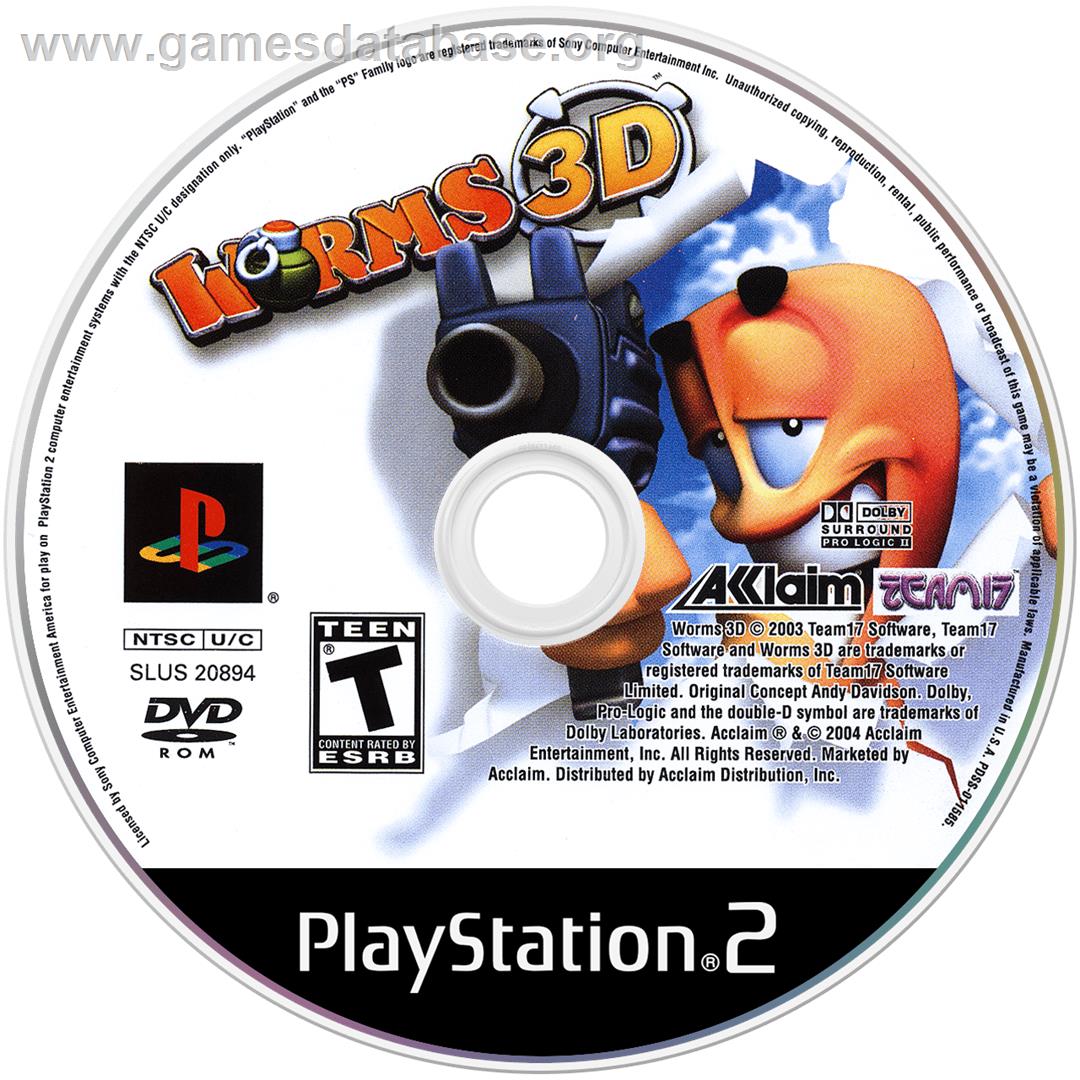 Worms 3d - Sony Playstation 2 - Artwork - Cartridge