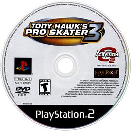 Artwork on the Disc for Tony Hawk's Pro Skater 3 on the Sony Playstation 2.