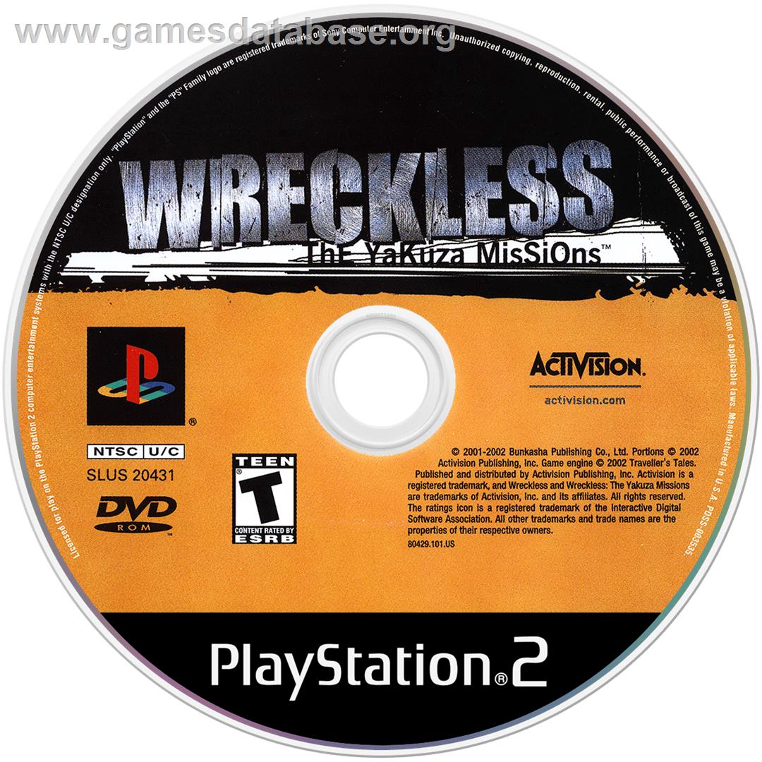 Wreckless: The Yakuza Missions - Sony Playstation 2 - Artwork - Disc