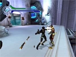 In game image of Aeon Flux on the Sony Playstation 2.