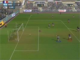 In game image of David Beckham Soccer on the Sony Playstation 2.