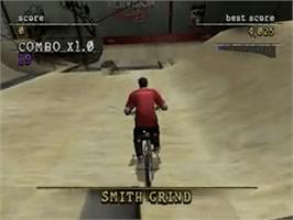In game image of Mat Hoffman's Pro BMX 2 on the Sony Playstation 2.