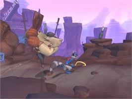 In game image of Sly Raccoon on the Sony Playstation 2.