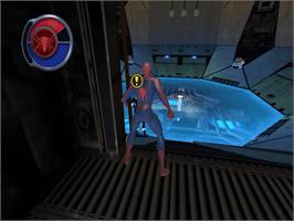 In game image of Spider-man 2 on the Sony Playstation 2.