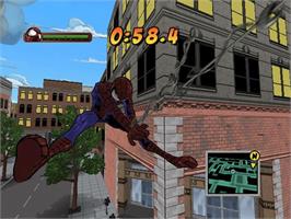 In game image of Ultimate Spider-man on the Sony Playstation 2.