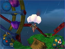 In game image of Worms 3d on the Sony Playstation 2.