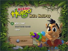 Title screen of Agent Hugo - Hula Holiday on the Sony Playstation 2.