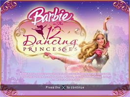 Title screen of Barbie in The 12 Dancing Princesses on the Sony Playstation 2.