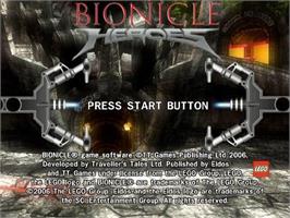 Title screen of Bionicle Heroes on the Sony Playstation 2.