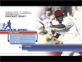 Title screen of Brian Lara International Cricket 2007 on the Sony Playstation 2.