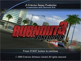 Title screen of Burnout 3 - Takedown on the Sony Playstation 2.