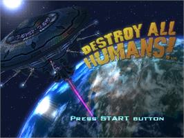 Title screen of Destroy All Humans! on the Sony Playstation 2.