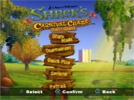 Title screen of Dreamworks Shrek's Carnival Craze - Party Games on the Sony Playstation 2.