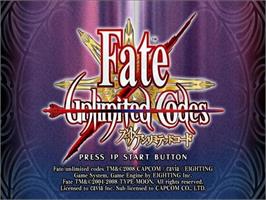 Title screen of Fate/unlimited Codes on the Sony Playstation 2.