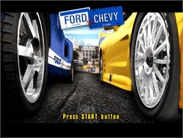 Title screen of Ford Vs. Chevy on the Sony Playstation 2.