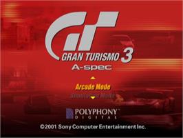 Title screen of Gran Turismo 3 - A-spec on the Sony Playstation 2.
