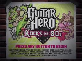 Title screen of Guitar Hero Rocks The 80's on the Sony Playstation 2.